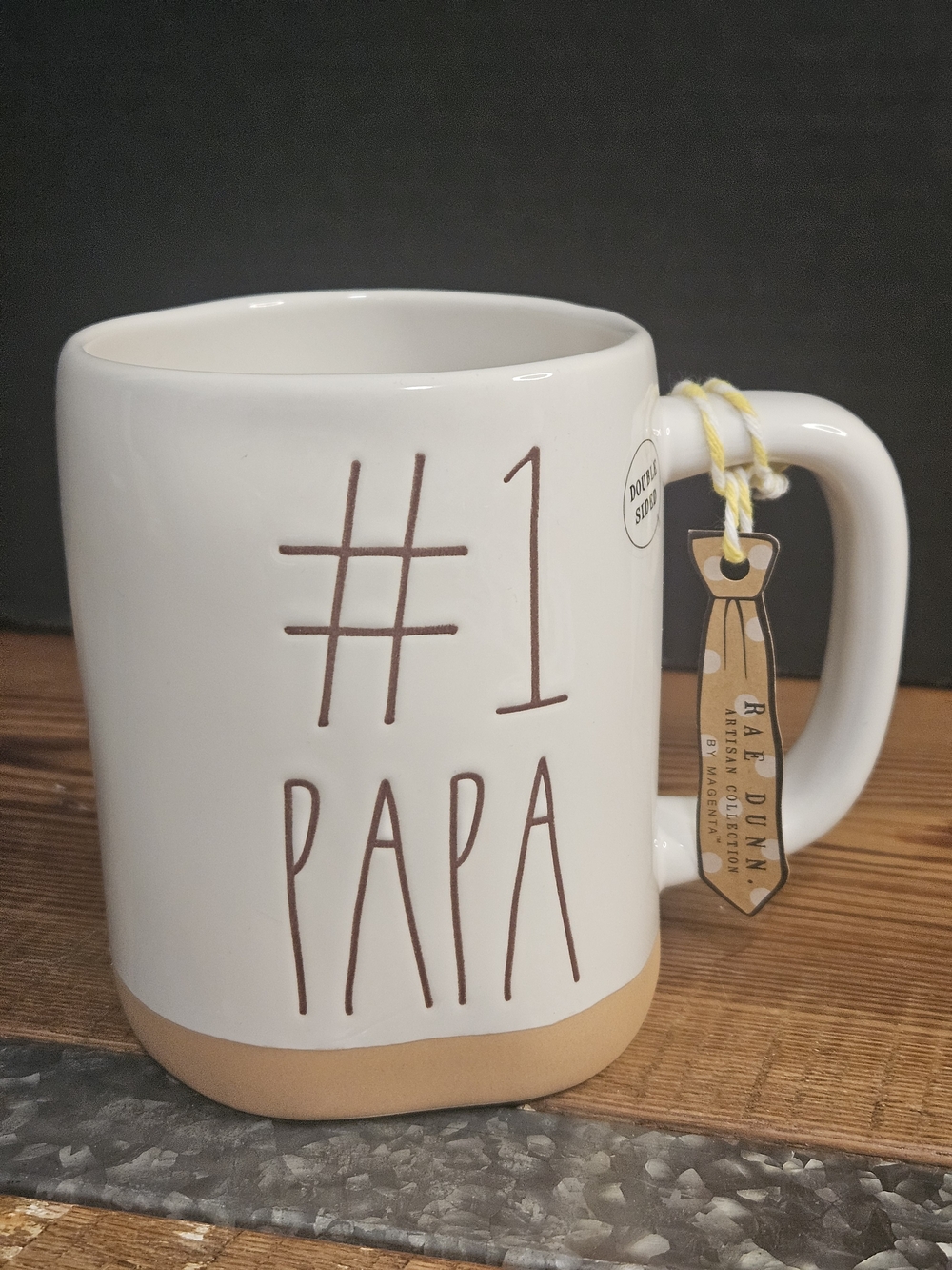 Rae Dunn #1 PAPA Mug - White with Tan Base